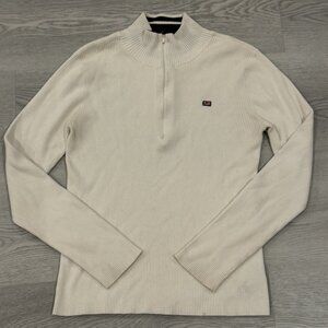 RALPH LAUREN Vintage Women 1/4 Zip Ribbed Sweater Pullover Ivory Sz Large